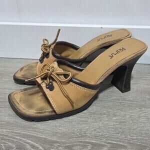 Prima Royale Tan Leather Open Toe Block Heel Sandal Size 8.5